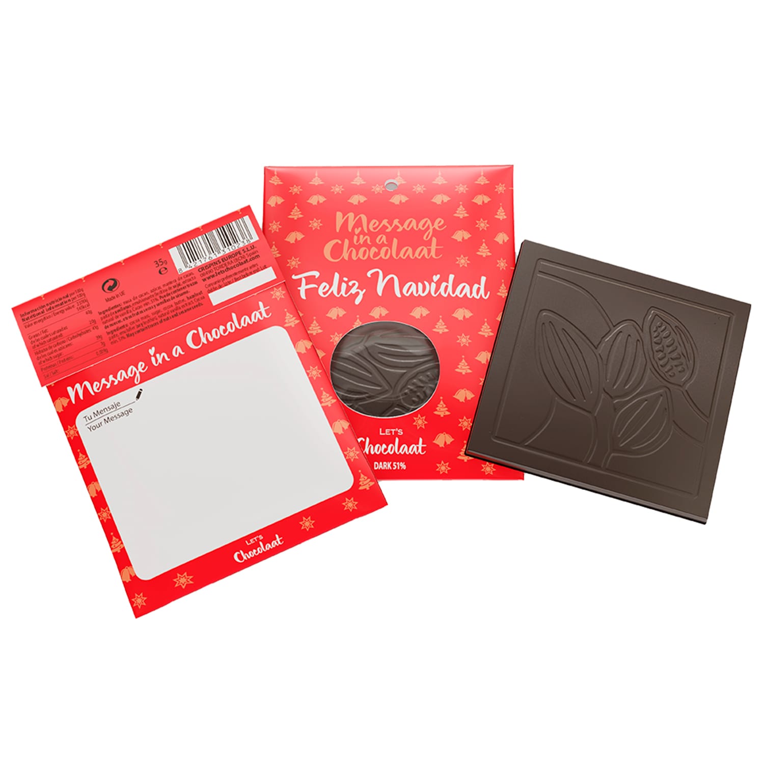 Let's Chocolaat Tablet Message in a Chocolaat 51% cocoa Christmas edition